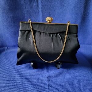 Morris Moskowitz,vintage M.M. Peau DE Faille,black silk clutch.